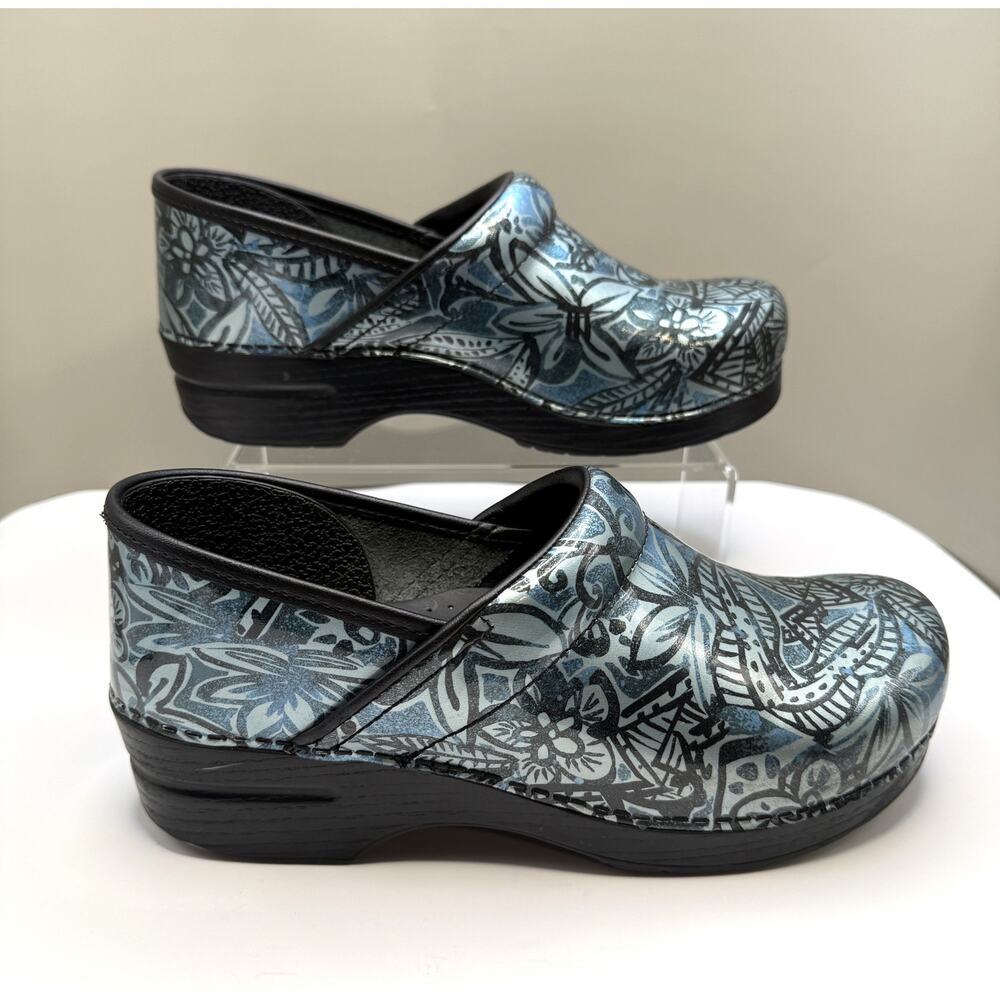 Dansko Professional Floral Patent Clogs Denim Print Size 40 US 9-9.5 - Picture 4 of 8